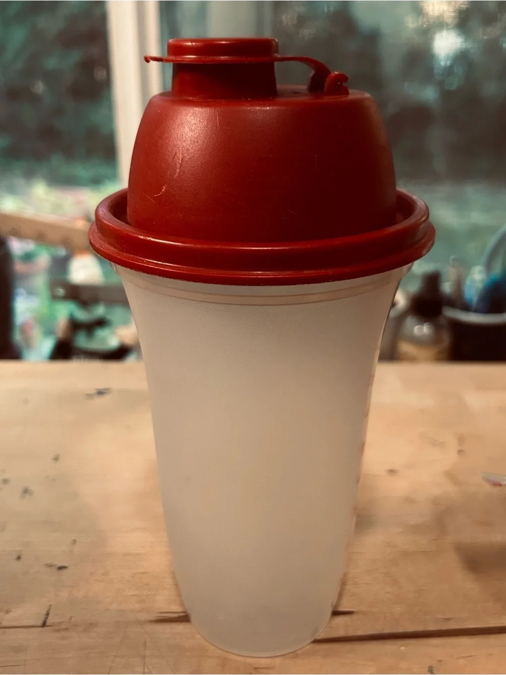 Vintage Tupperware #844 Quick Shaker Clear Blender with Red Lid No Insert